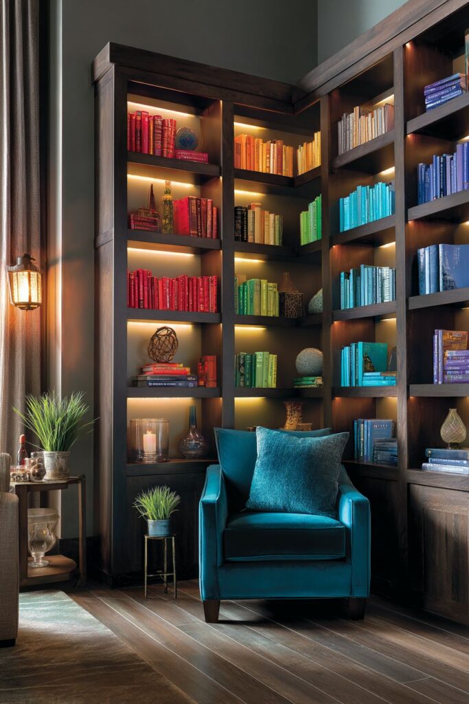 Sophisticated Corner Library with Custom Shelving