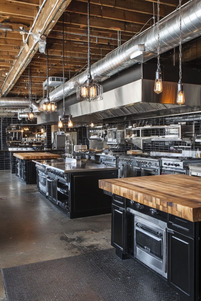 Floor-to-Ceiling Metal Cabinetry with Exposed Ductwork