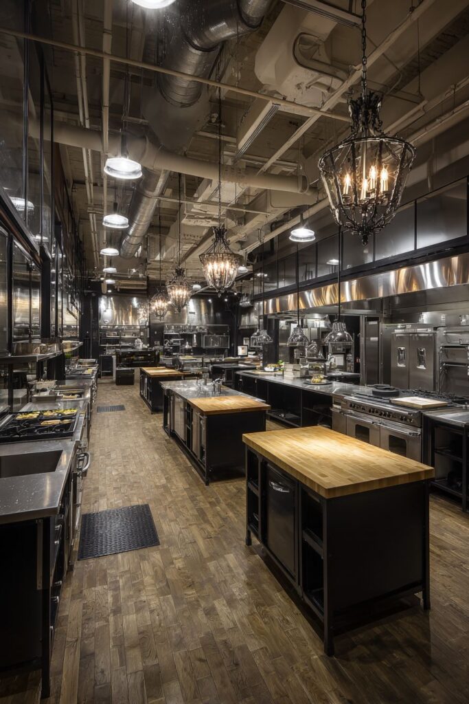 Floor-to-Ceiling Metal Cabinetry with Exposed Ductwork