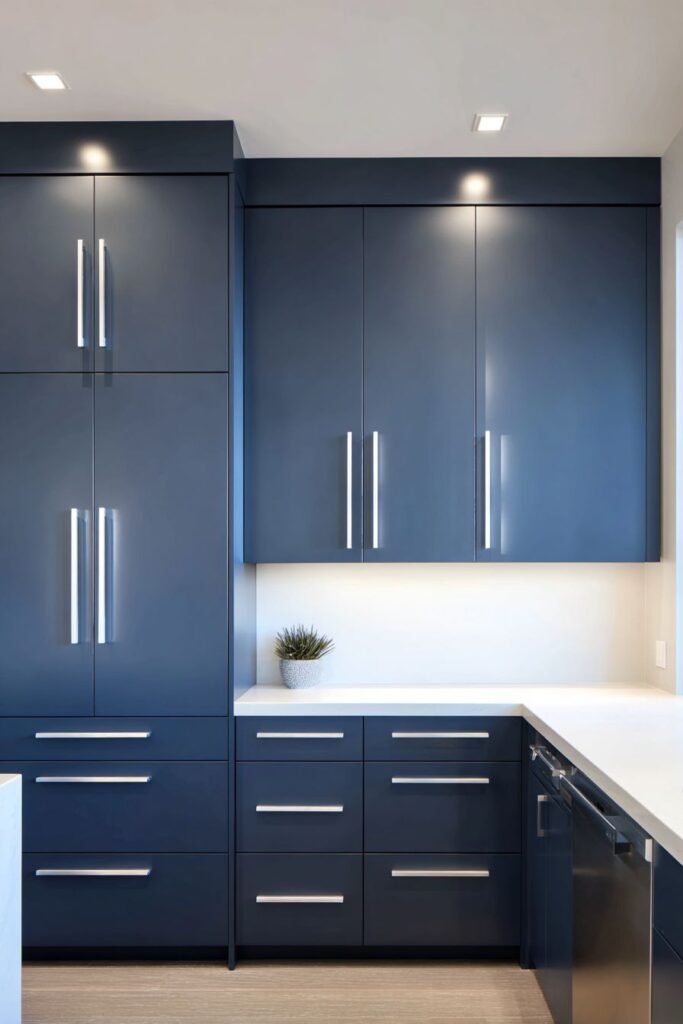 Contemporary Navy Blue Flat-Panel Cabinets