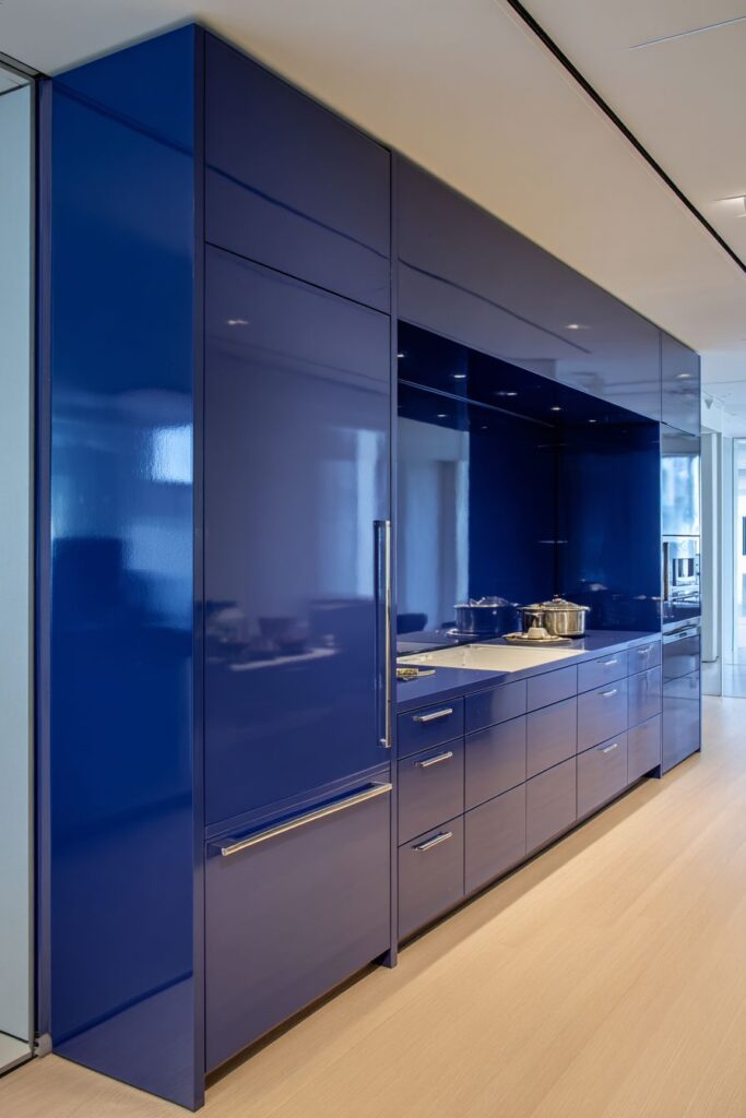 Contemporary Navy Blue Flat-Panel Cabinets