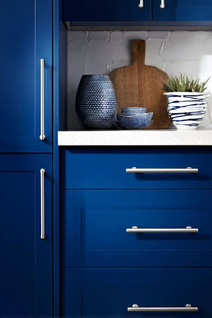 Contemporary Navy Blue Flat-Panel Cabinets