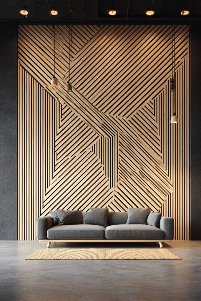 Vertical Wood Slat Paneling Accent Wall