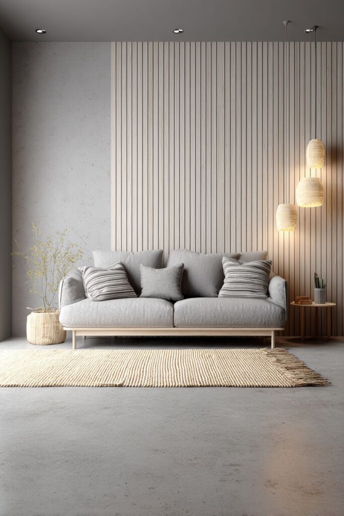 Vertical Wood Slat Paneling Accent Wall