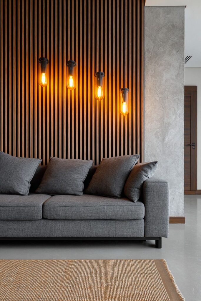 Vertical Wood Slat Paneling Accent Wall