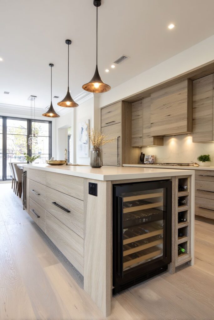 Contemporary Island Focal Point in Light Maple