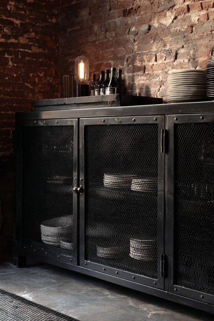 Industrial Black Metal Buffet with Edison Bulb Lighting