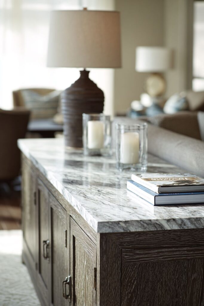 Elegant Grey-Washed Oak Console with Marble Sophistication