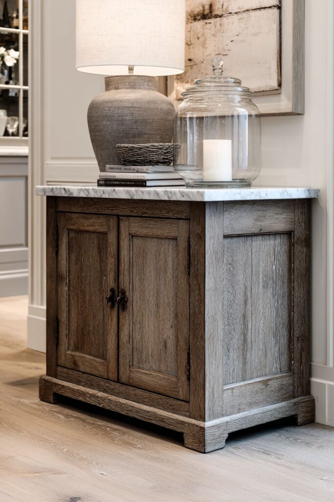 Elegant Grey-Washed Oak Console with Marble Sophistication