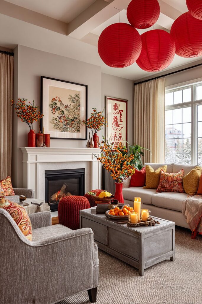 Family Living Room with Layered Lantern Canopy