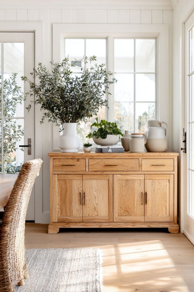 Scandinavian Light Oak Buffet with Brass Hardware