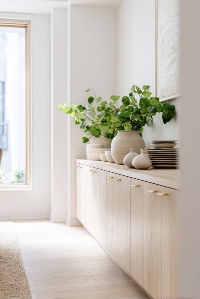 Scandinavian Light Oak Buffet with Brass Hardware