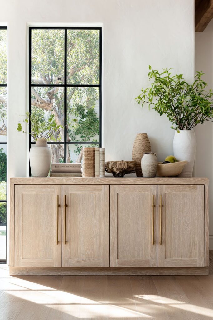 Scandinavian Light Oak Buffet with Brass Hardware