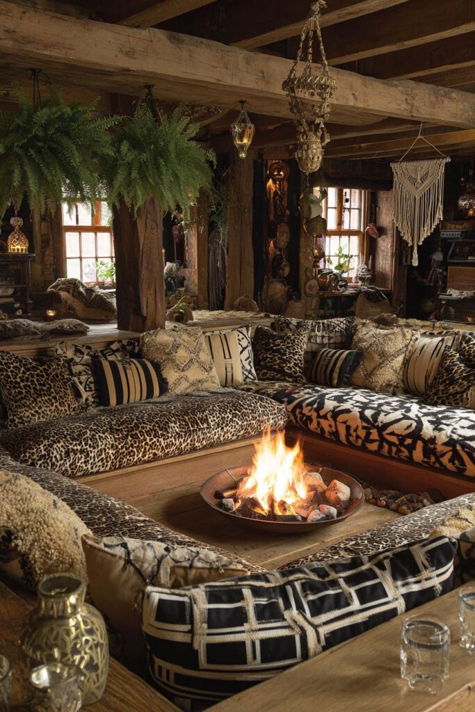 Sunken Conversation Pit with Pattern-Clashing Bohemian Luxury