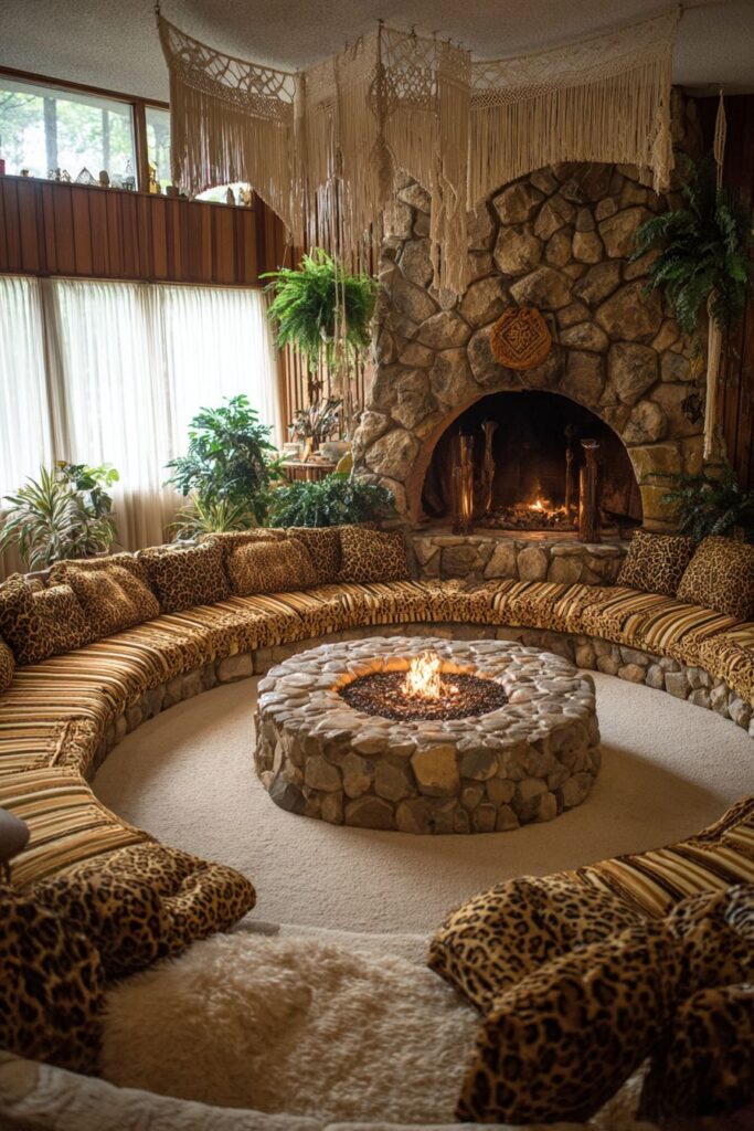 Sunken Conversation Pit with Pattern-Clashing Bohemian Luxury