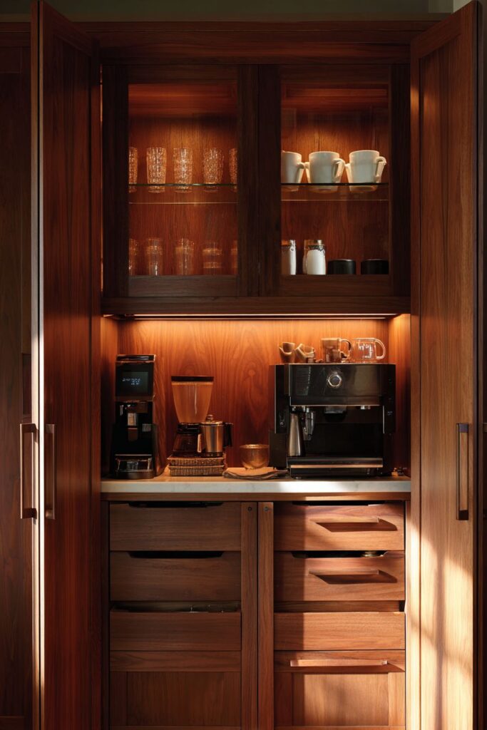 Luxury Walnut Cabinets with Integrated Lighting