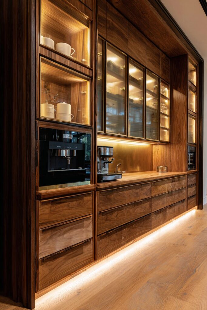 Luxury Walnut Cabinets with Integrated Lighting