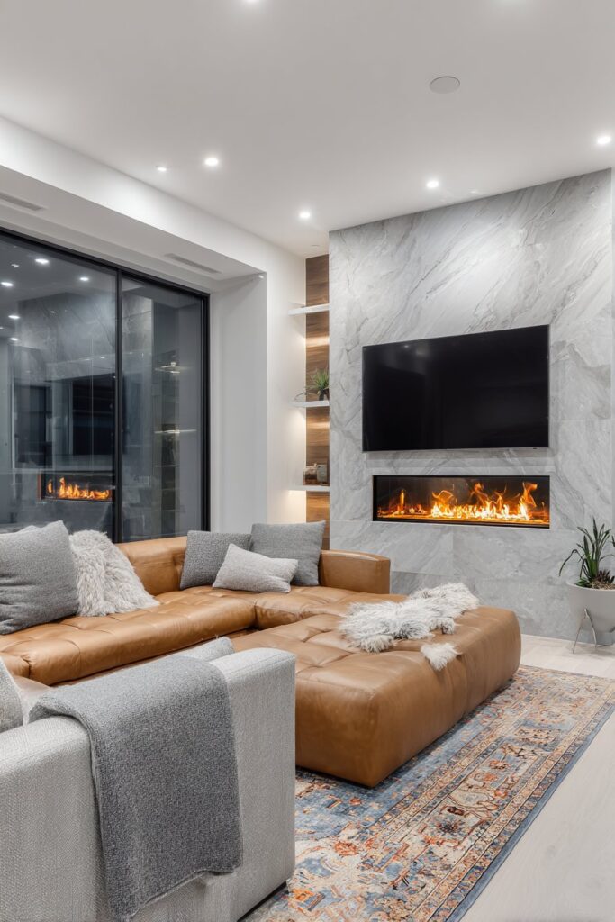 Luxury Media Wall with Integrated Fireplace