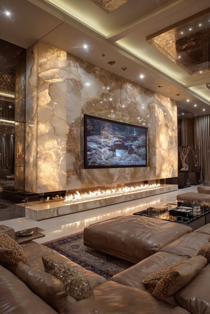 Luxury Media Wall with Integrated Fireplace