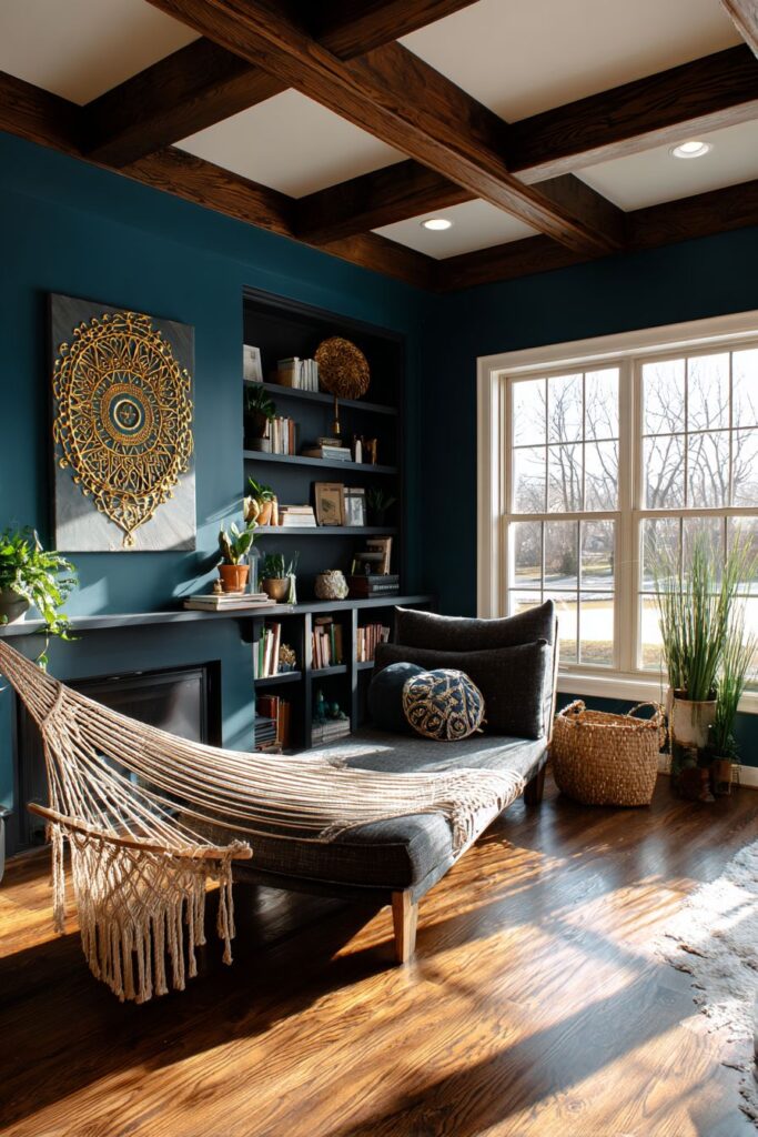 Suspended Macramé Chair with Built-In Shelving