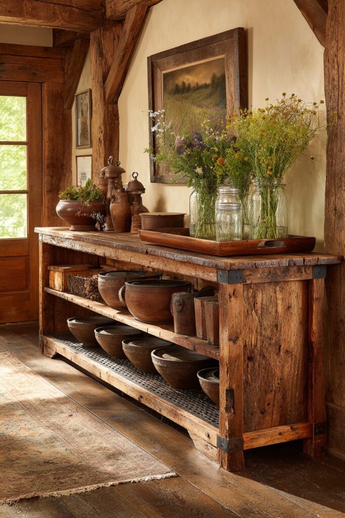 Rustic Barn Wood Console with Industrial Accents