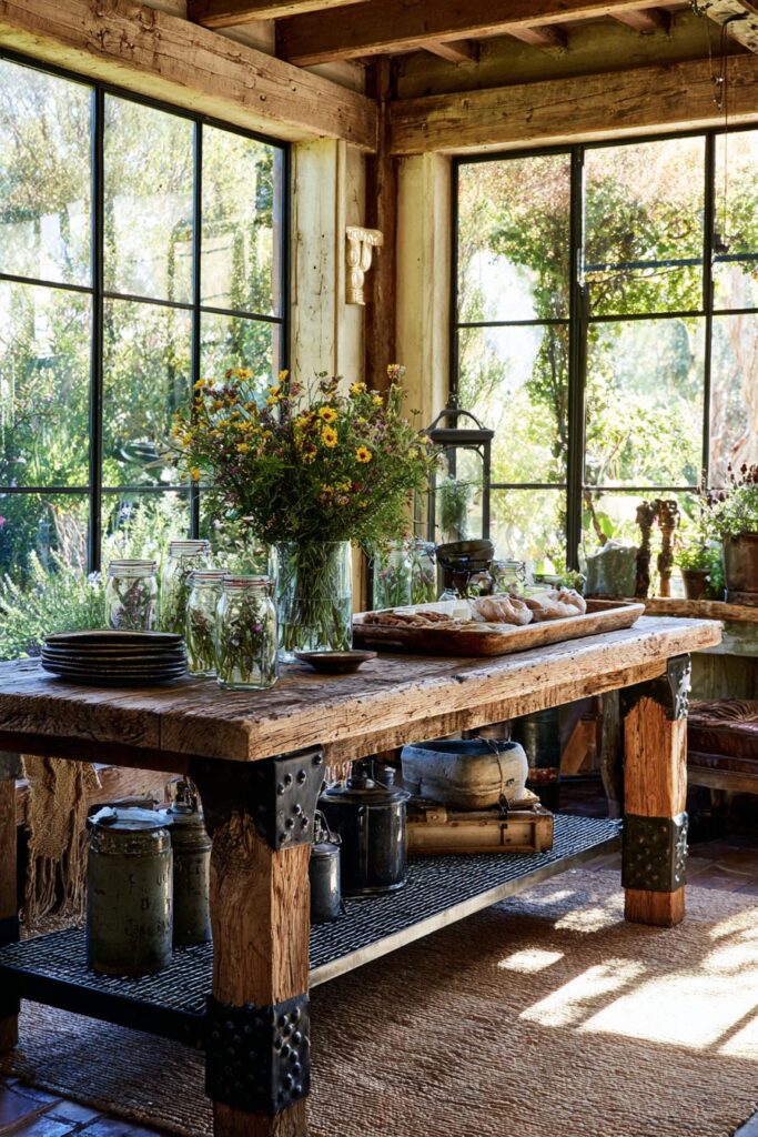 Rustic Barn Wood Console with Industrial Accents