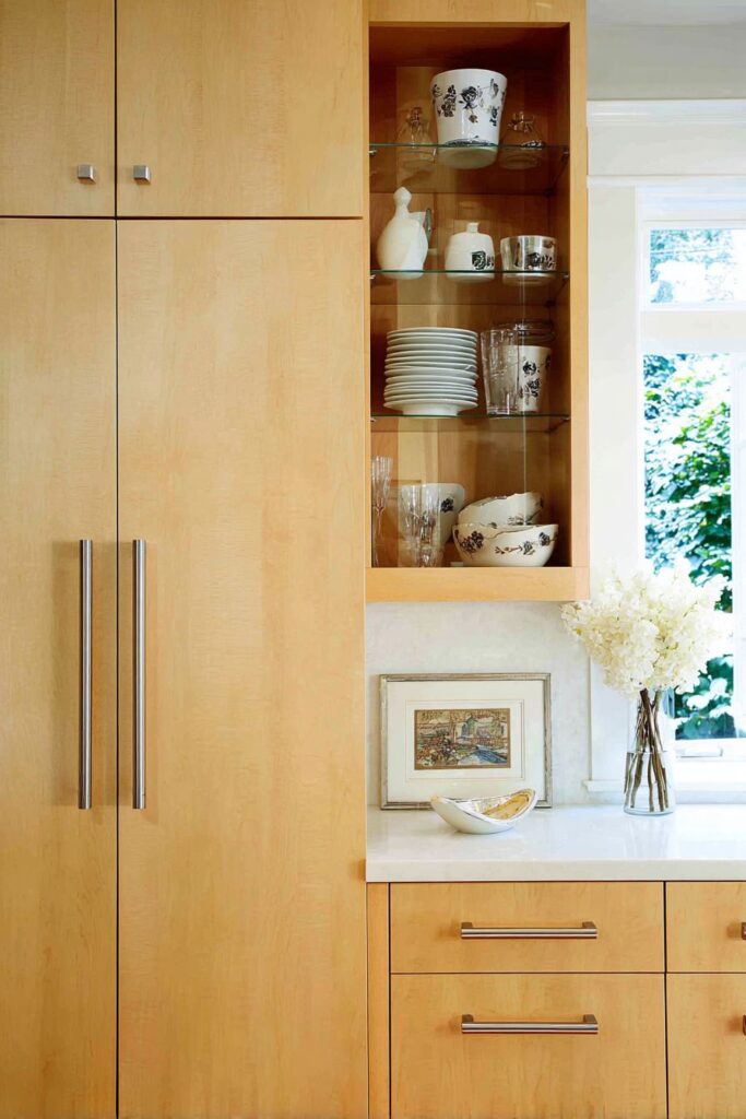 Scandinavian Birch Wood Cabinets with Minimal Hardware