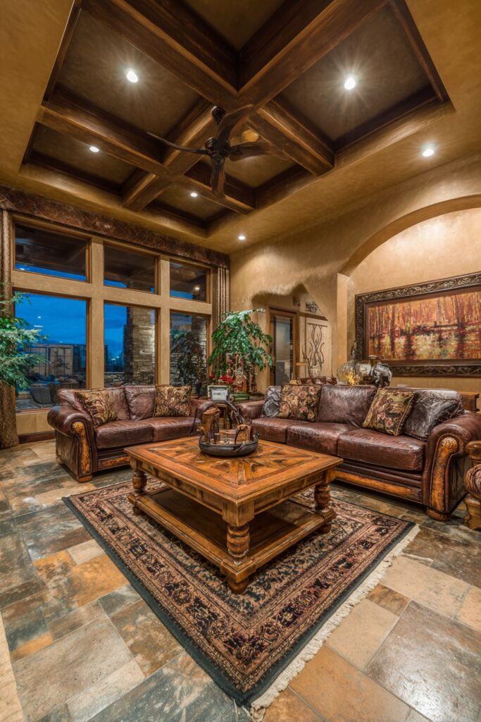 Luxurious Coffered Ceiling with Integrated LED Strips