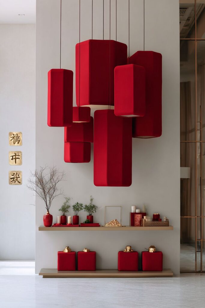 Minimalist Hallway with Statement Lantern Installation