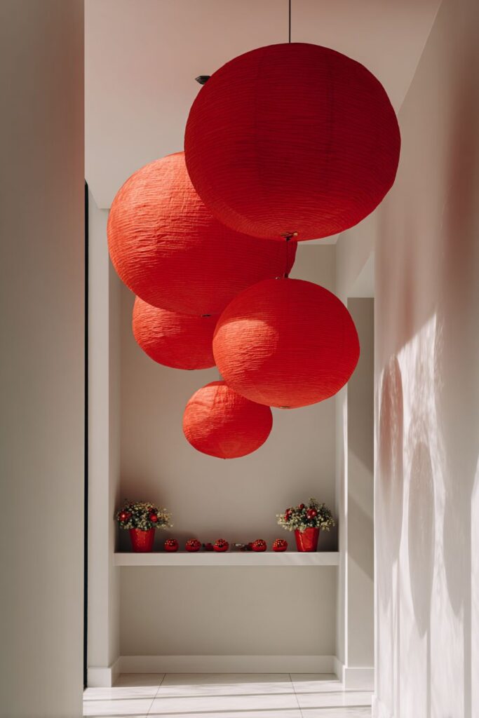 Minimalist Hallway with Statement Lantern Installation