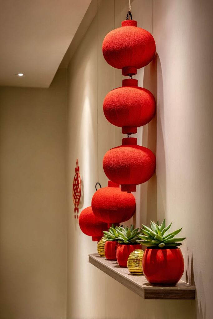 Minimalist Hallway with Statement Lantern Installation
