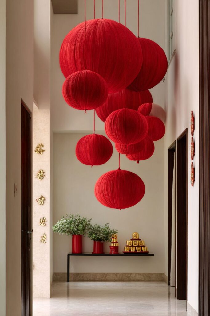 Minimalist Hallway with Statement Lantern Installation