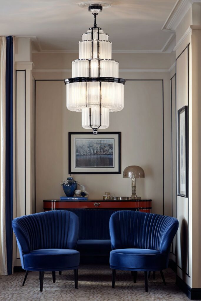 Chandelier Centerpiece with Navy Elegance