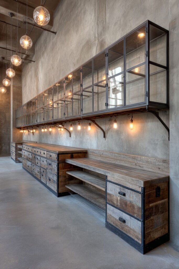  Industrial Steel-Framed Glass-Front Cabinets
