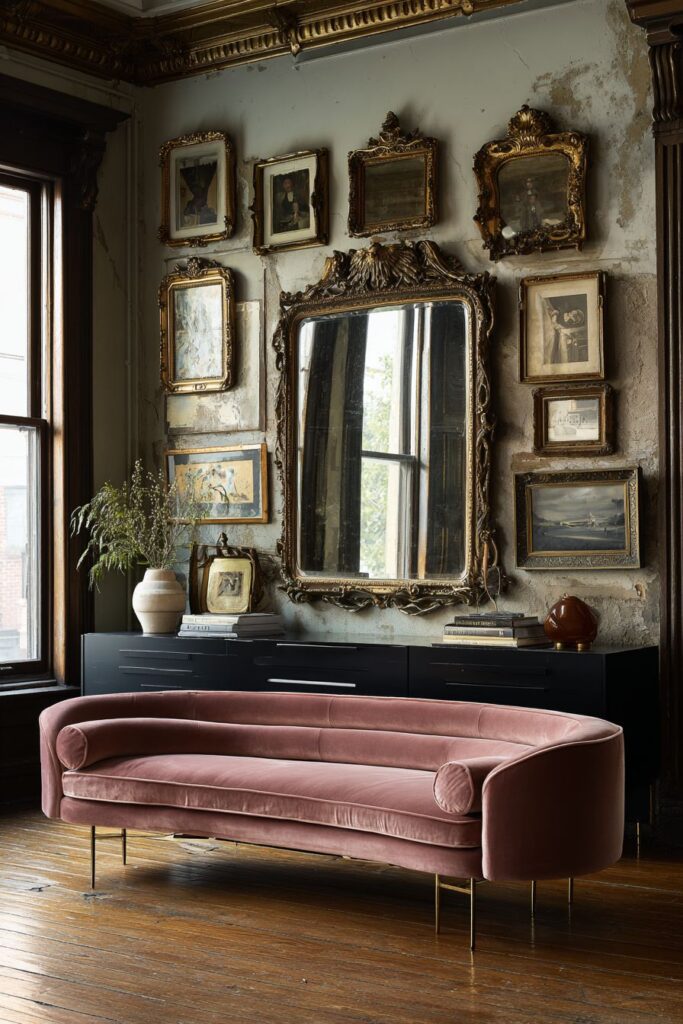 Gallery Wall Drama Above Minimal Furnishings