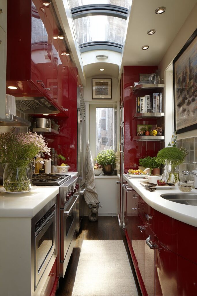 Compact Red Kitchen Maximization