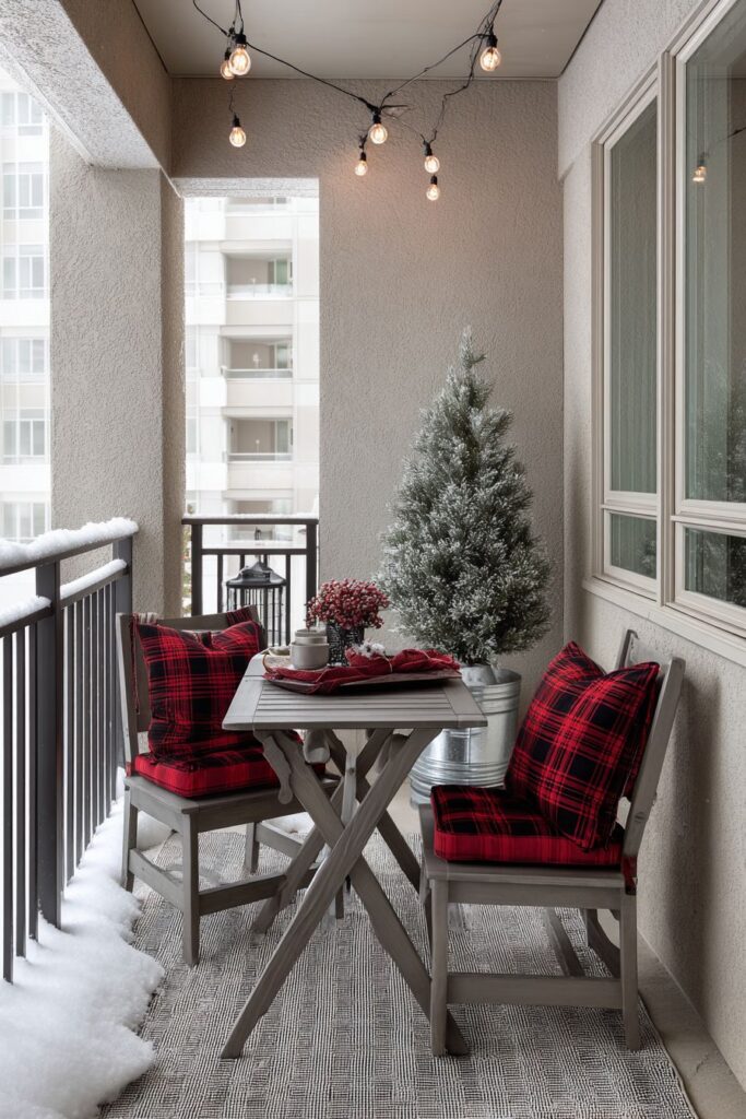 Compact Dining Setup with Plaid Accents