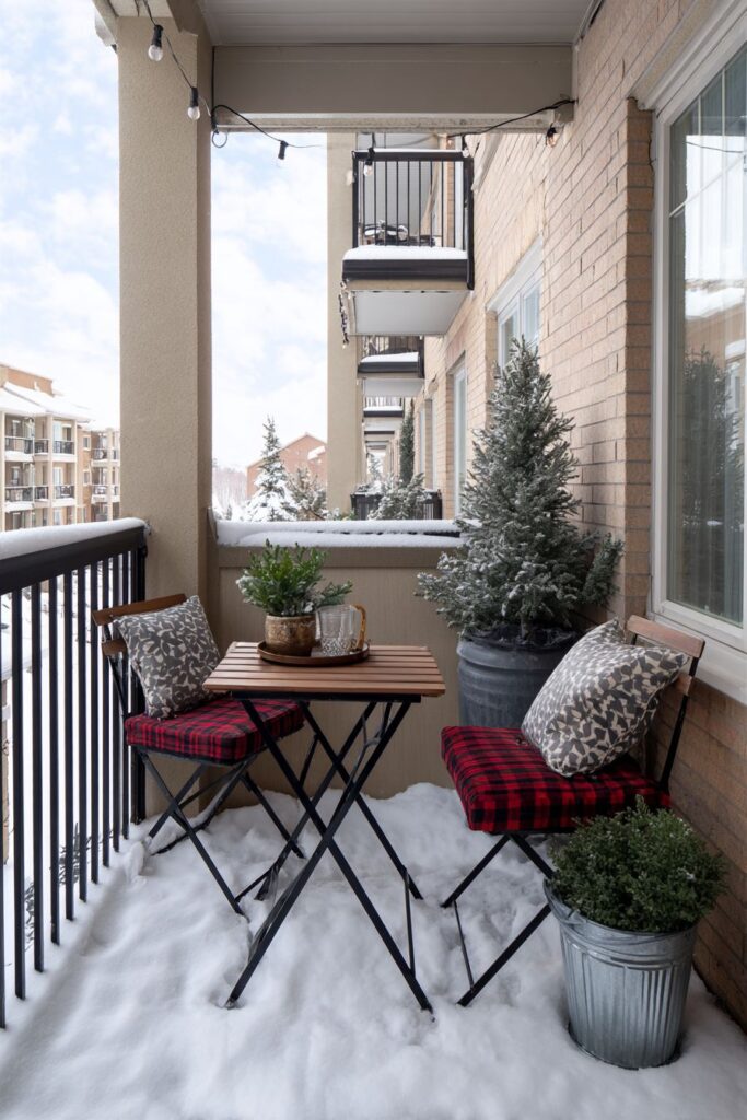 Compact Dining Setup with Plaid Accents
