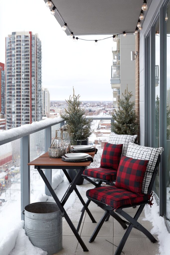 Compact Dining Setup with Plaid Accents