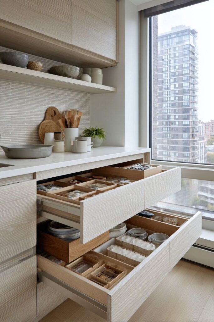 Small Apartment White Oak Space Maximization