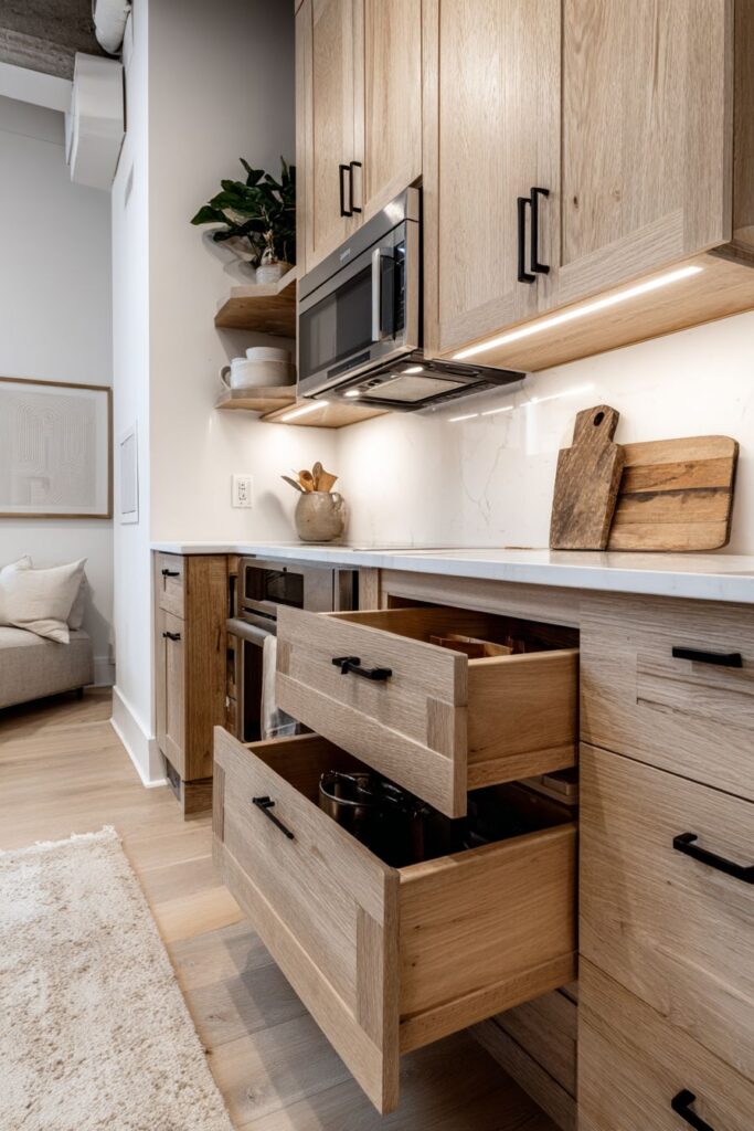 Small Apartment White Oak Space Maximization