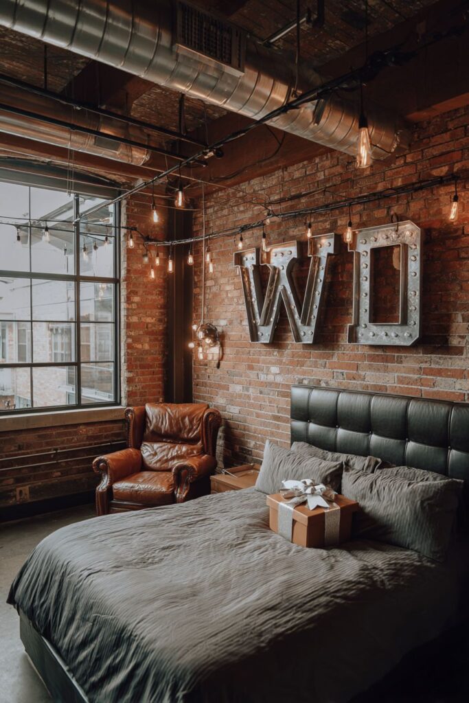 Industrial Loft Bedroom with Exposed Elements