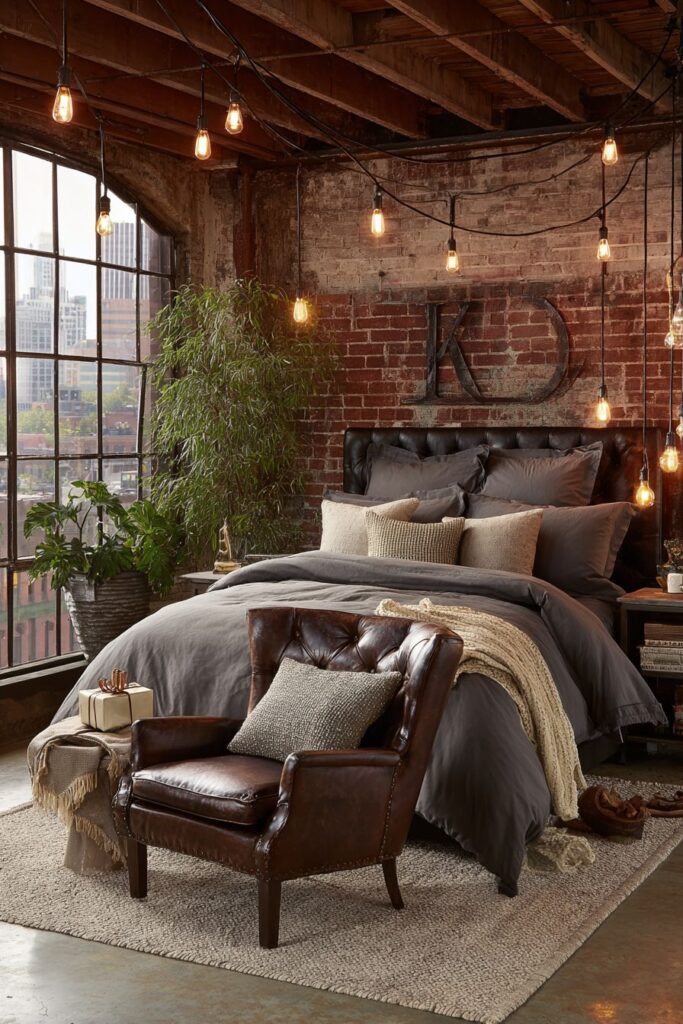 Industrial Loft Bedroom with Exposed Elements
