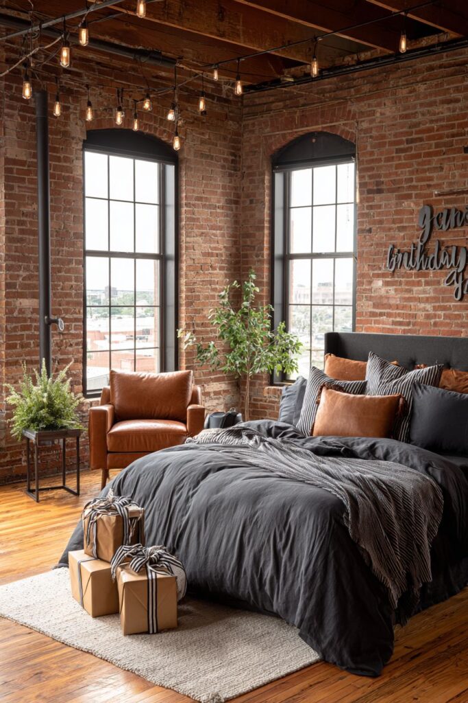 Industrial Loft Bedroom with Exposed Elements