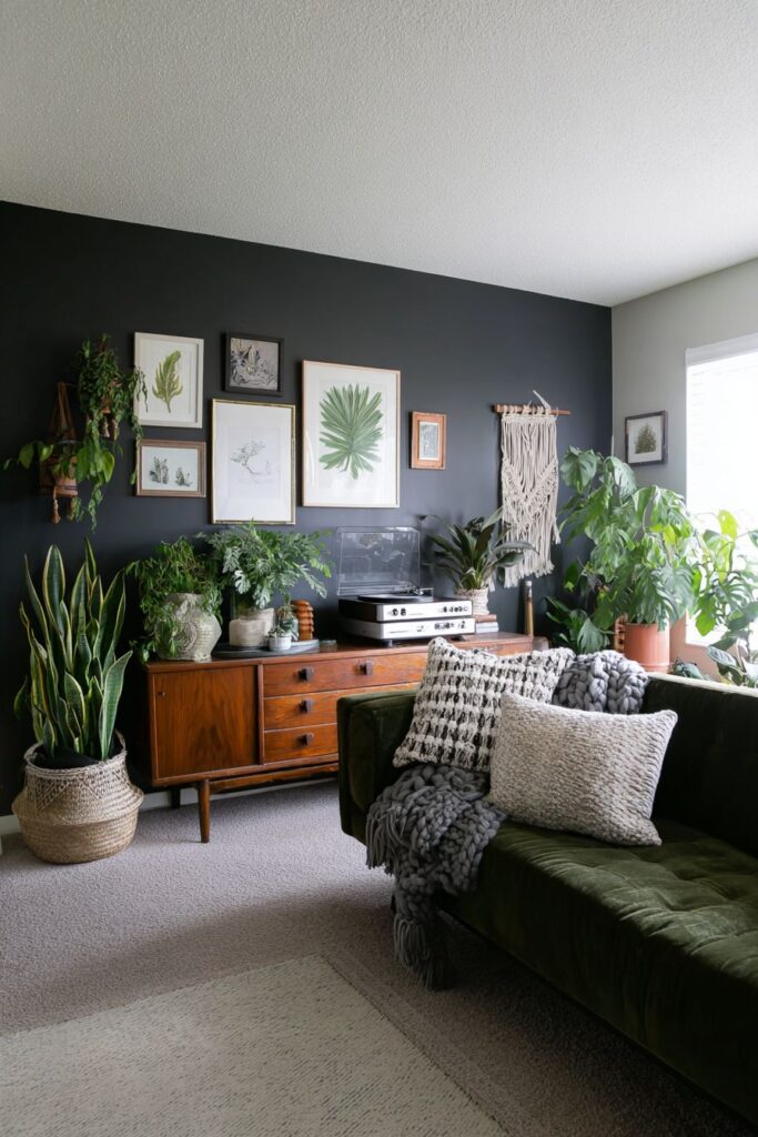 Media Wall with Dark Walnut Credenza