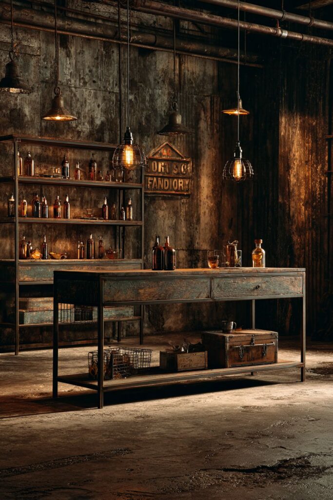 Industrial-Style Console with Raw Material Authenticity