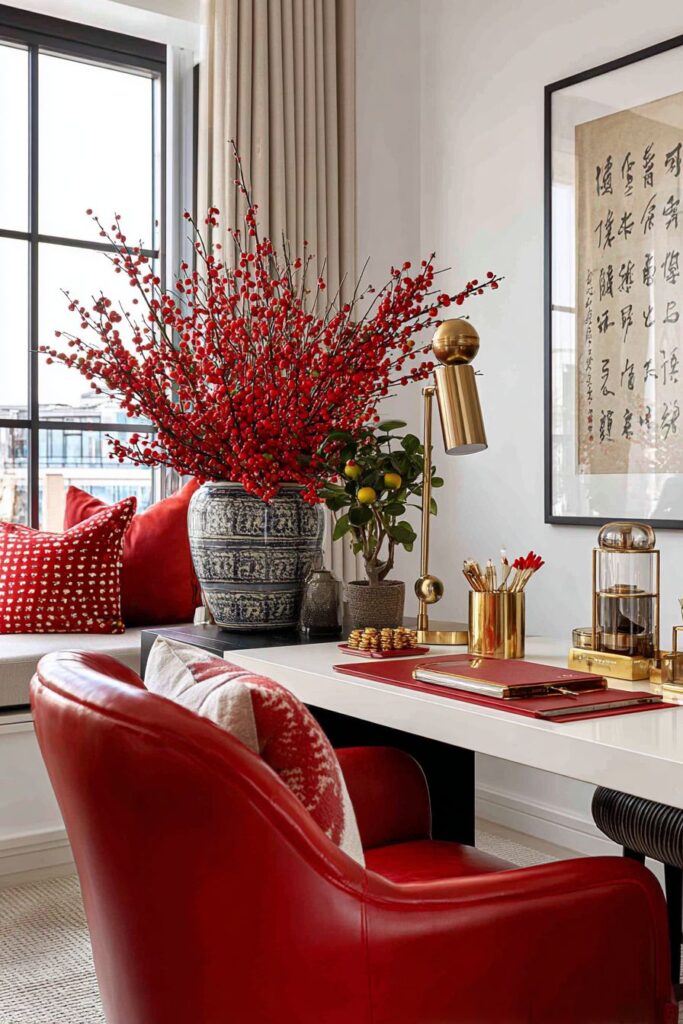 Sophisticated Home Office with Subtle Cultural Integration