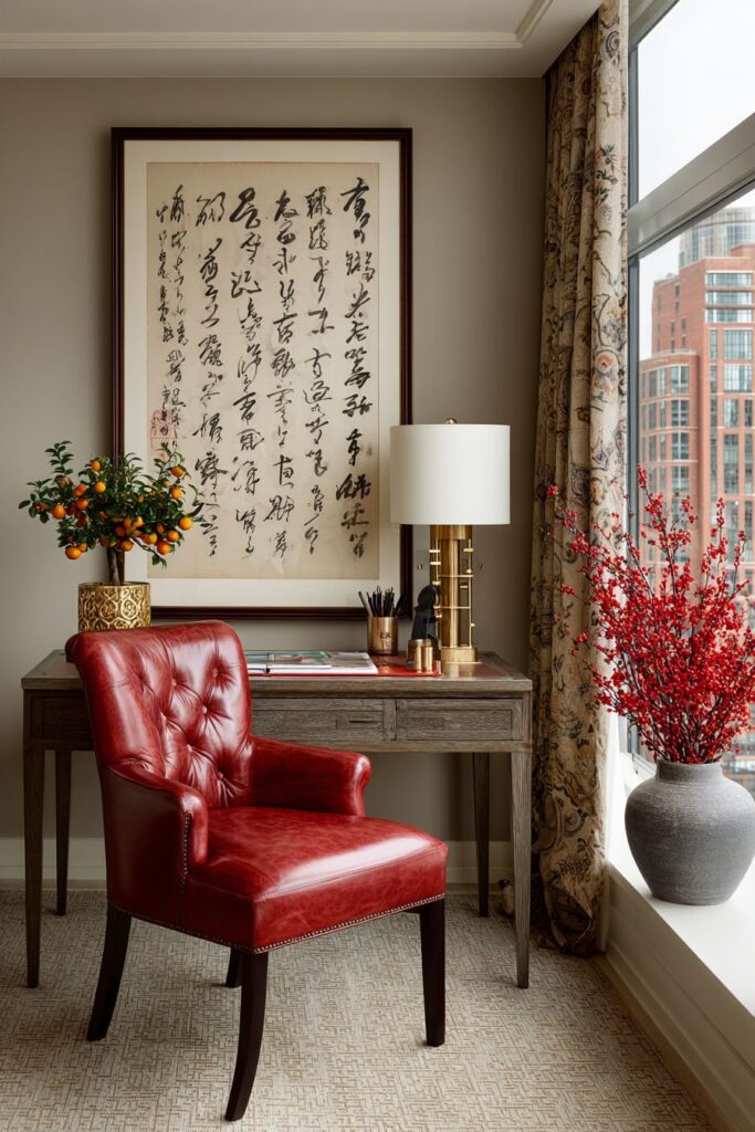 Sophisticated Home Office with Subtle Cultural Integration