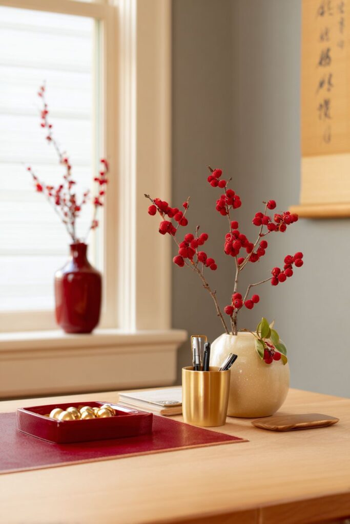 Sophisticated Home Office with Subtle Cultural Integration