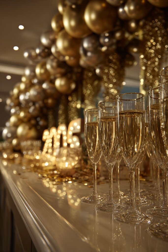 Elegant Living Room Mantel Display with Metallic Grandeur